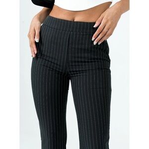 Princess Polly Meshelle Pants Black -2 Black Pinstriped High Rise Trouser Career